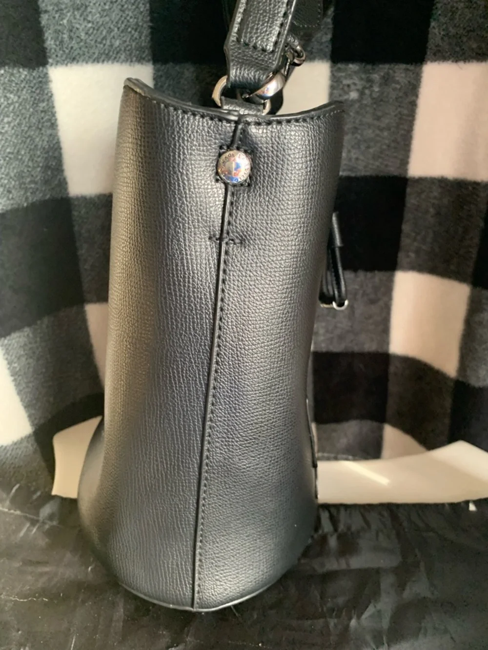 Karl Lagerfeld Black & Cream Leather Icon Drawstring Bucket Crossbody - Picture 5 of 10